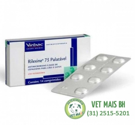 RILEXINE 75 MG C/ COM 7 COMPRIMIDOS - Indicado para cães e gatos; - Antibiótico de amplo espectro pa